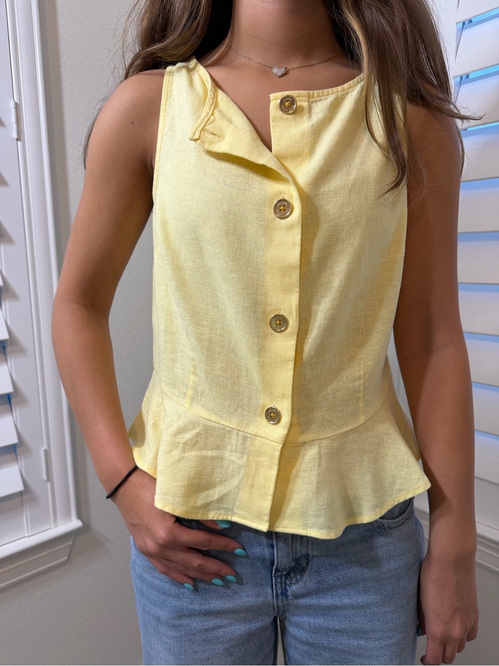 MICHAEL Michael Kors Pale Yellow Button-Front Peplum Camisole